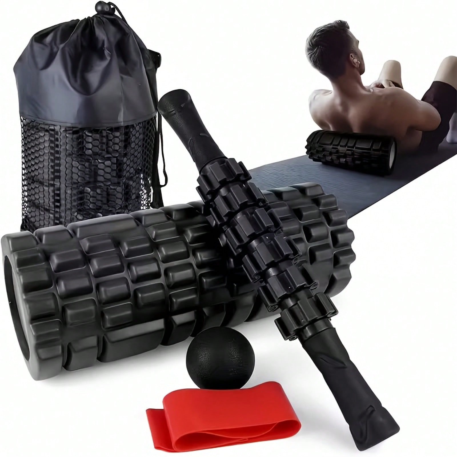Pilates Yoga Ball Exercises - 5-In-1 Foam Roller Set, Including A